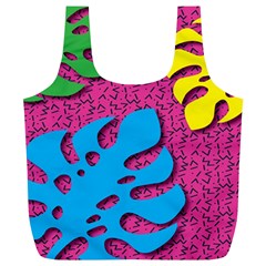 Vintage Unique Graphics Memphis Style Geometric Leaf Green Blue Yellow Pink Full Print Recycle Bags (l) 