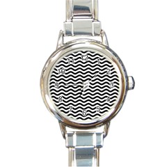 Waves Stripes Triangles Wave Chevron Black Round Italian Charm Watch