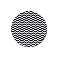 Waves Stripes Triangles Wave Chevron Black Rubber Coaster (round) 