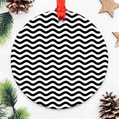 Waves Stripes Triangles Wave Chevron Black Round Ornament (two Sides) by Mariart