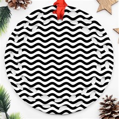 Waves Stripes Triangles Wave Chevron Black Round Filigree Ornament (two Sides)