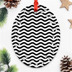 Waves Stripes Triangles Wave Chevron Black Oval Filigree Ornament (two Sides) by Mariart