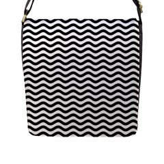 Waves Stripes Triangles Wave Chevron Black Flap Messenger Bag (l)  by Mariart