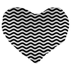 Waves Stripes Triangles Wave Chevron Black Large 19  Premium Flano Heart Shape Cushions