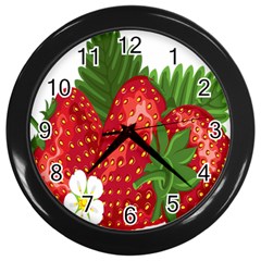 Strawberry Red Seed Leaf Green Wall Clocks (black)