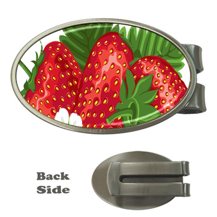 Strawberry Red Seed Leaf Green Money Clips (Oval) 