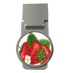 Strawberry Red Seed Leaf Green Money Clips (round)  by Mariart