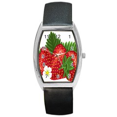 Strawberry Red Seed Leaf Green Barrel Style Metal Watch