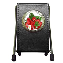 Strawberry Red Seed Leaf Green Pen Holder Desk Clocks by Mariart