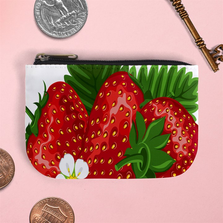 Strawberry Red Seed Leaf Green Mini Coin Purses