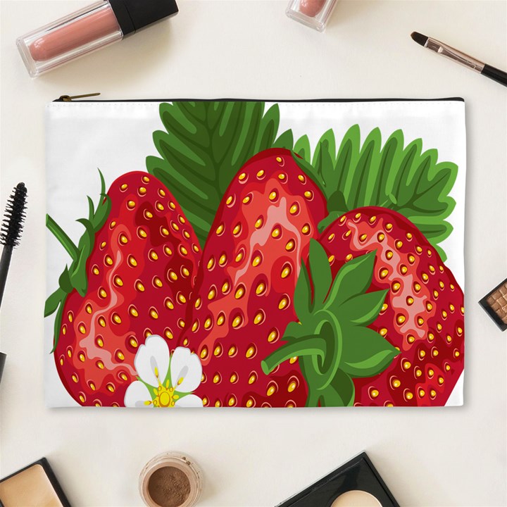 Strawberry Red Seed Leaf Green Cosmetic Bag (XL)