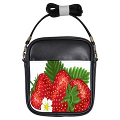 Strawberry Red Seed Leaf Green Girls Sling Bags by Mariart