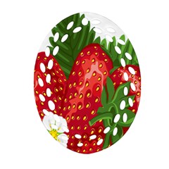 Strawberry Red Seed Leaf Green Ornament (oval Filigree) by Mariart