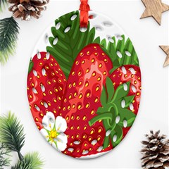 Strawberry Red Seed Leaf Green Oval Filigree Ornament (two Sides) by Mariart