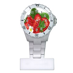 Strawberry Red Seed Leaf Green Plastic Nurses Watch by Mariart