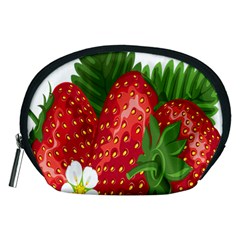 Strawberry Red Seed Leaf Green Accessory Pouches (medium)  by Mariart