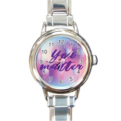 You Matter Purple Blue Triangle Vintage Waves Behance Feelings Beauty Round Italian Charm Watch by Mariart