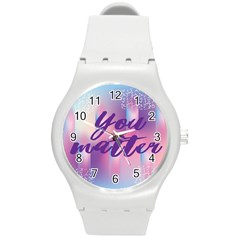 You Matter Purple Blue Triangle Vintage Waves Behance Feelings Beauty Round Plastic Sport Watch (m) by Mariart