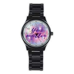 You Matter Purple Blue Triangle Vintage Waves Behance Feelings Beauty Stainless Steel Round Watch by Mariart