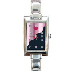 Waves Line Polka Dots Vertical Black Pink Rectangle Italian Charm Watch by Mariart