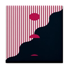 Waves Line Polka Dots Vertical Black Pink Tile Coasters