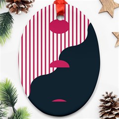 Waves Line Polka Dots Vertical Black Pink Ornament (oval)