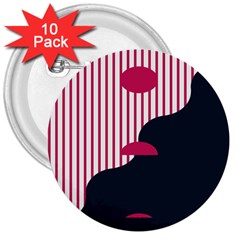 Waves Line Polka Dots Vertical Black Pink 3  Buttons (10 Pack) 