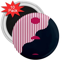 Waves Line Polka Dots Vertical Black Pink 3  Magnets (10 Pack)  by Mariart