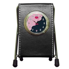 Waves Line Polka Dots Vertical Black Pink Pen Holder Desk Clocks