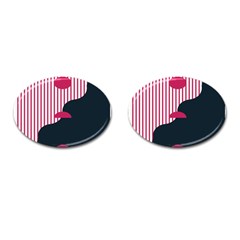 Waves Line Polka Dots Vertical Black Pink Cufflinks (oval)