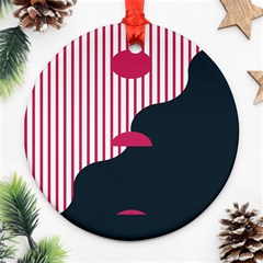 Waves Line Polka Dots Vertical Black Pink Round Ornament (two Sides) by Mariart