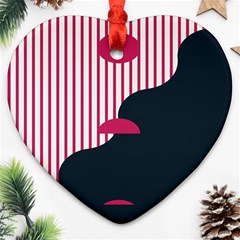 Waves Line Polka Dots Vertical Black Pink Heart Ornament (two Sides) by Mariart