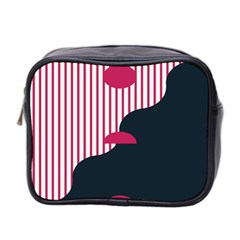 Waves Line Polka Dots Vertical Black Pink Mini Toiletries Bag 2-side