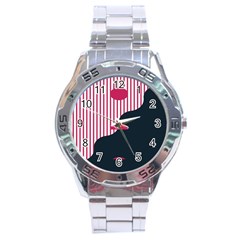 Waves Line Polka Dots Vertical Black Pink Stainless Steel Analogue Watch by Mariart