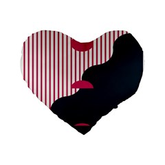 Waves Line Polka Dots Vertical Black Pink Standard 16  Premium Flano Heart Shape Cushions