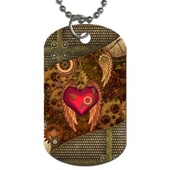 Steampunk Golden Design, Heart With Wings, Clocks And Gears Dog Tag (two Sides) by FantasyWorld7