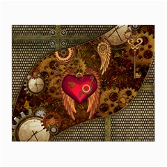 Steampunk Golden Design, Heart With Wings, Clocks And Gears Small Glasses Cloth (2-side) by FantasyWorld7