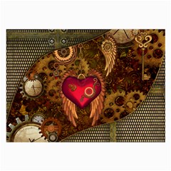 Steampunk Golden Design, Heart With Wings, Clocks And Gears Large Glasses Cloth (2-side)