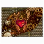 Steampunk Golden Design, Heart With Wings, Clocks And Gears Large Glasses Cloth (2-Side) Front