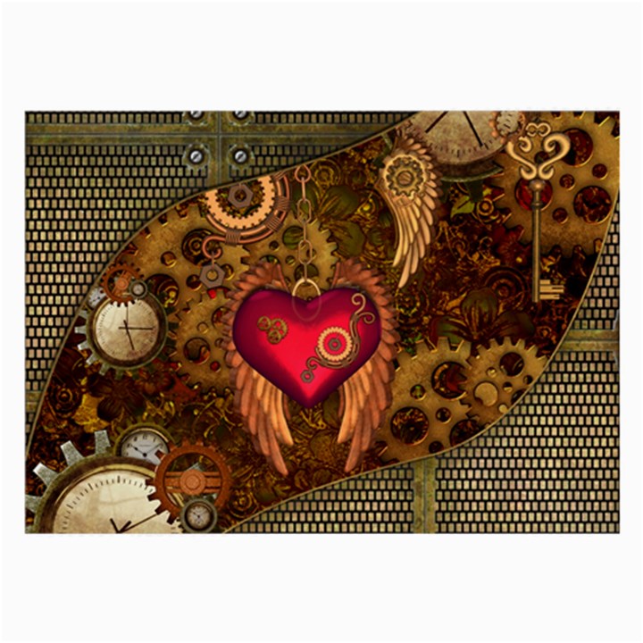 Steampunk Golden Design, Heart With Wings, Clocks And Gears Large Glasses Cloth (2-Side)