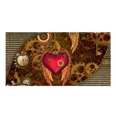 Steampunk Golden Design, Heart With Wings, Clocks And Gears Satin Shawl by FantasyWorld7