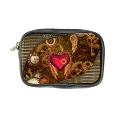 Steampunk Golden Design, Heart With Wings, Clocks And Gears Coin Purse by FantasyWorld7