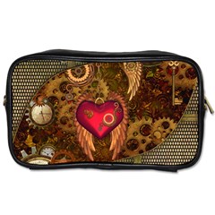 Steampunk Golden Design, Heart With Wings, Clocks And Gears Toiletries Bags by FantasyWorld7