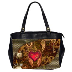 Steampunk Golden Design, Heart With Wings, Clocks And Gears Office Handbags (2 Sides)  by FantasyWorld7