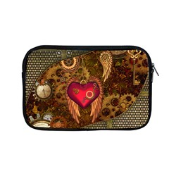 Steampunk Golden Design, Heart With Wings, Clocks And Gears Apple Macbook Pro 13  Zipper Case by FantasyWorld7