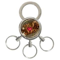 Steampunk Golden Design, Heart With Wings, Clocks And Gears 3-ring Key Chains by FantasyWorld7