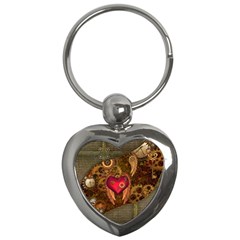 Steampunk Golden Design, Heart With Wings, Clocks And Gears Key Chains (heart)  by FantasyWorld7