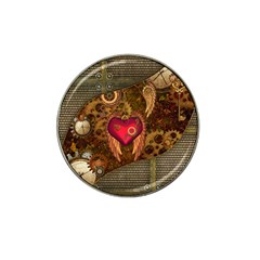 Steampunk Golden Design, Heart With Wings, Clocks And Gears Hat Clip Ball Marker (10 Pack) by FantasyWorld7