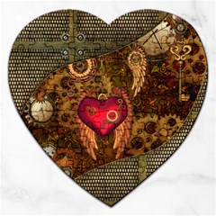 Steampunk Golden Design, Heart With Wings, Clocks And Gears Jigsaw Puzzle (heart) by FantasyWorld7