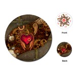 Steampunk Golden Design, Heart With Wings, Clocks And Gears Playing Cards (Round)  Front